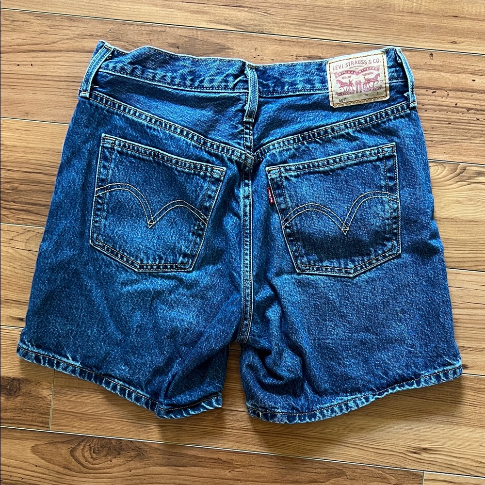 High-Rise Women's Blue Denim Jean Shorts - Picture 3 of 7